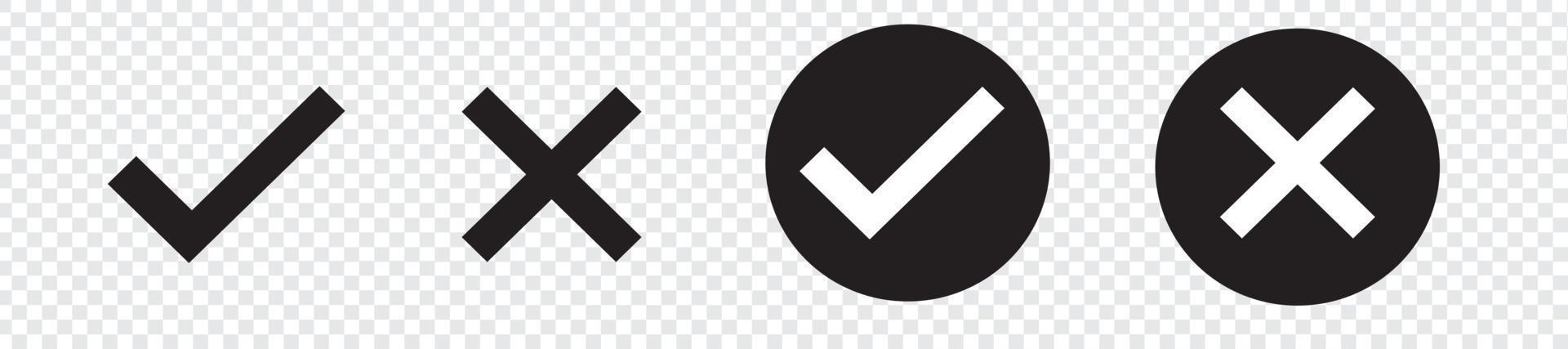 Check mark, Cross mark black icon set. vector