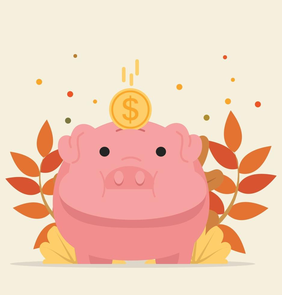 Hucha rosa con moneda concepto de ahorro de dinero de crecimiento vector