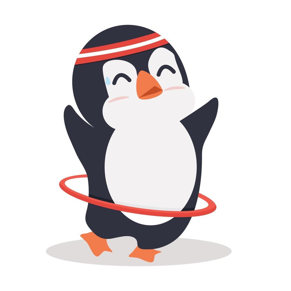 lindo pingüino con hula hoop vector