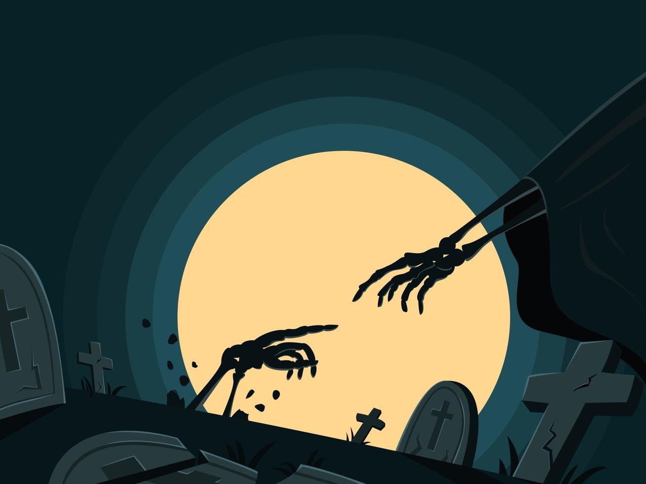 el esqueleto está resucitando en la tumba para el fondo de pantalla de halloween. vector
