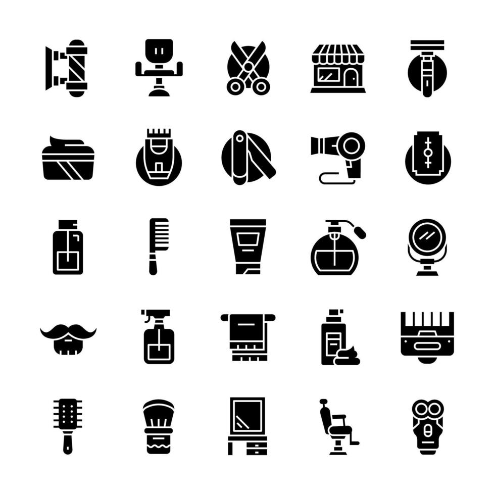 Set of Barbershop icons with glyph style. vector