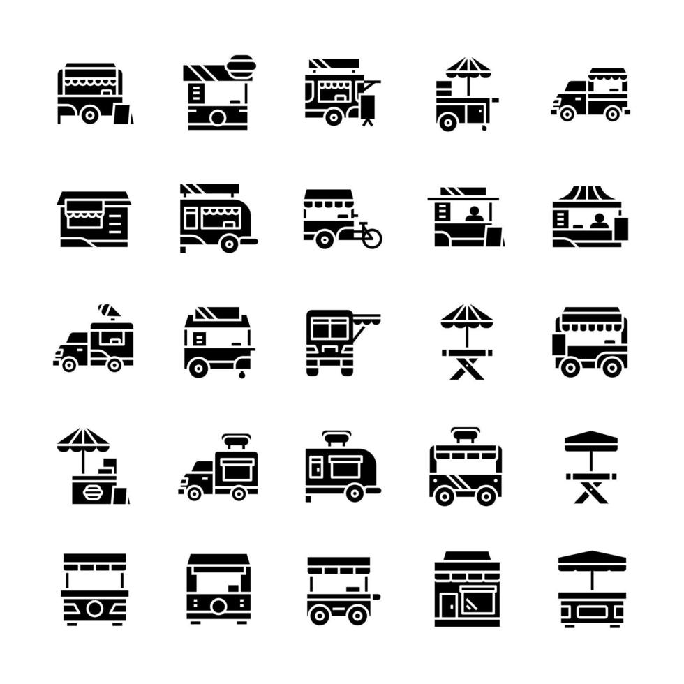 Set of Stand food icons with glyph style. vector