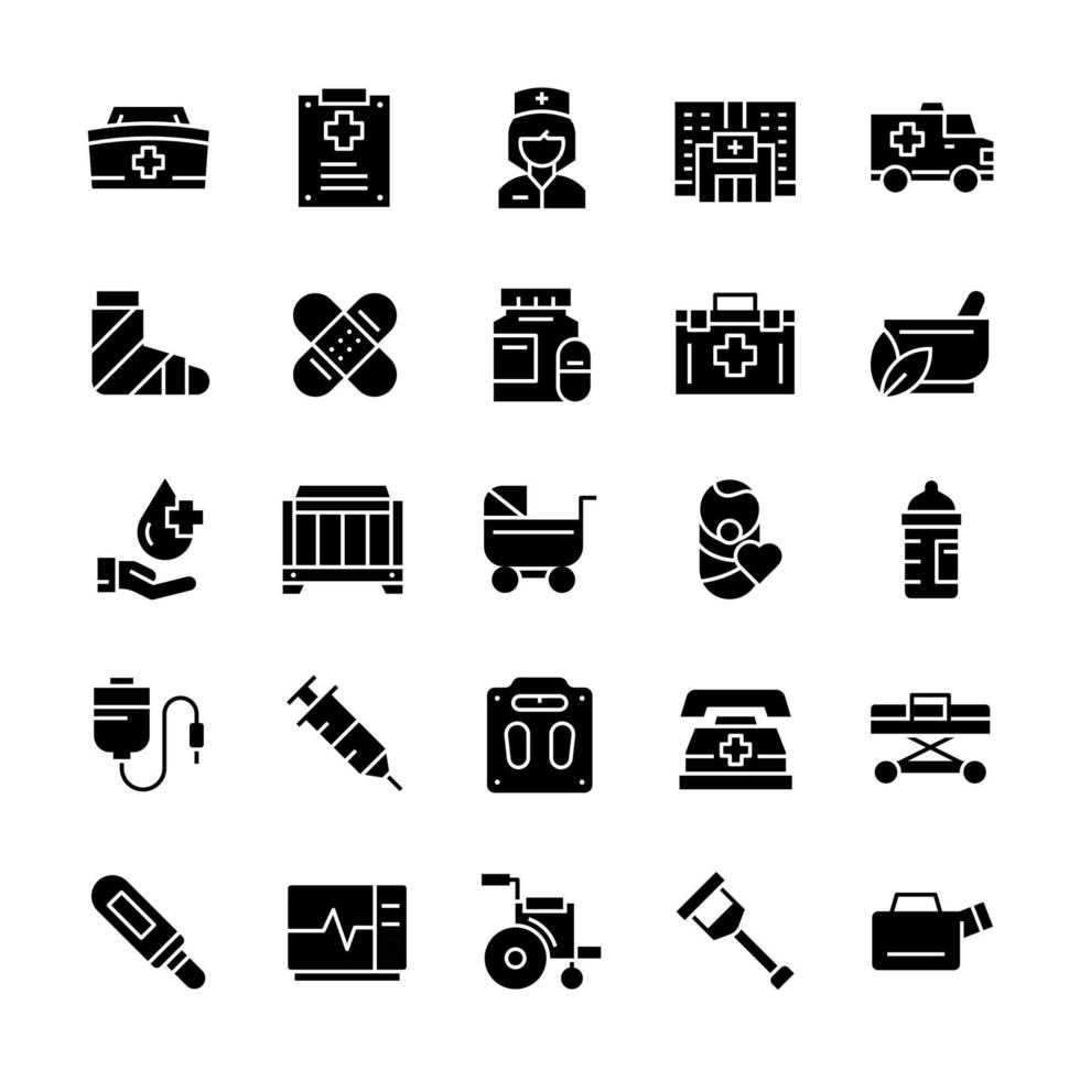 Set of Nurse icons with glyph style. vector