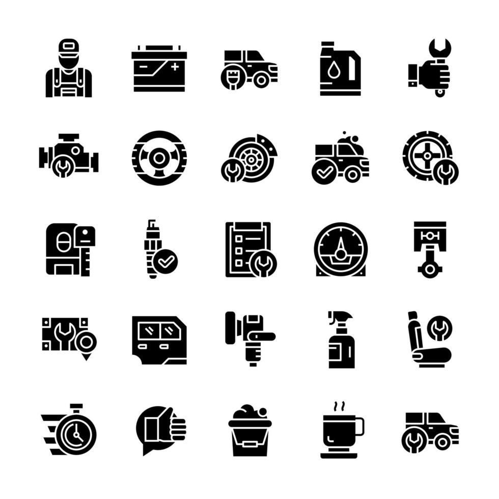 Set of Car Service icons with glyph style. vector