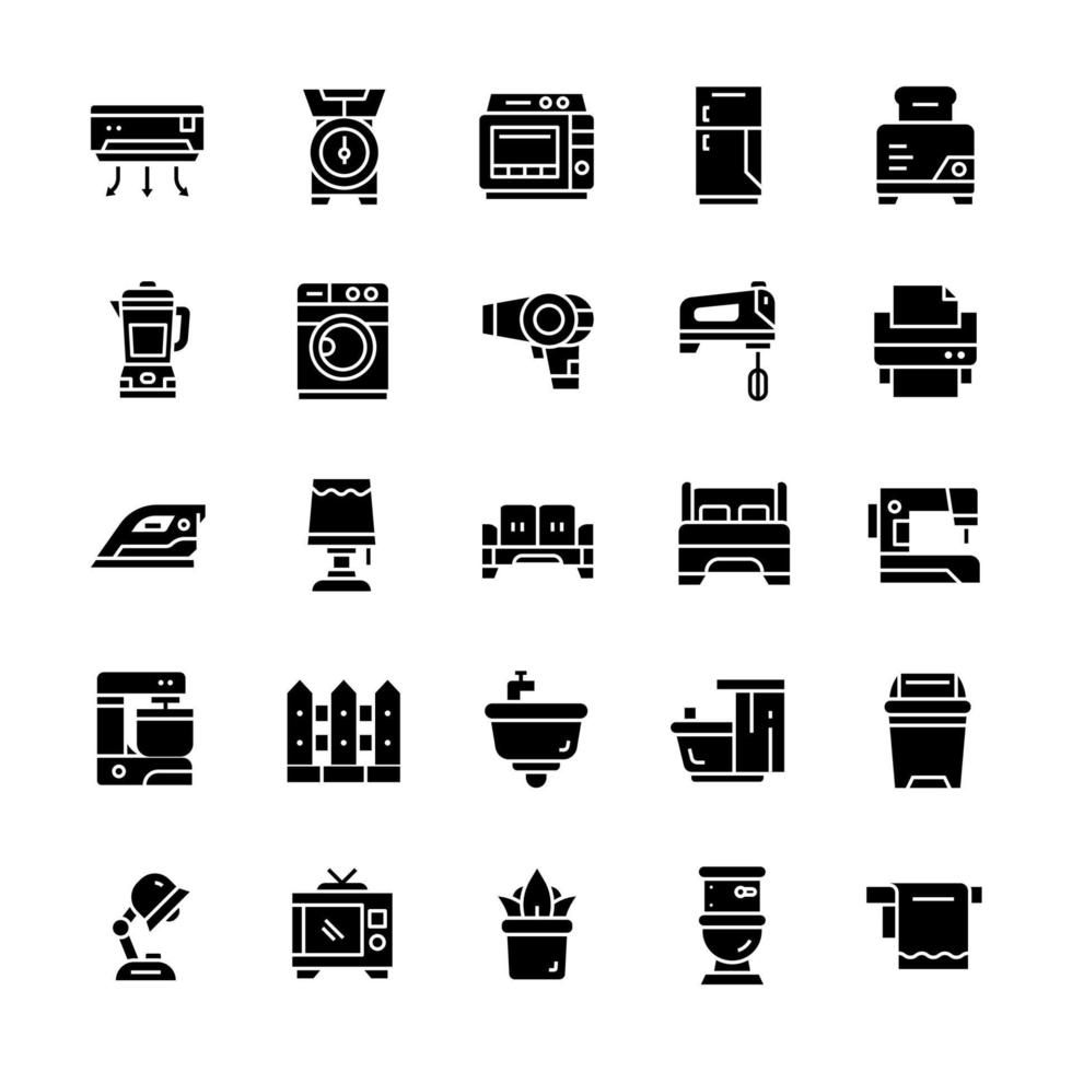 Set of Household icons with glyph style. vector