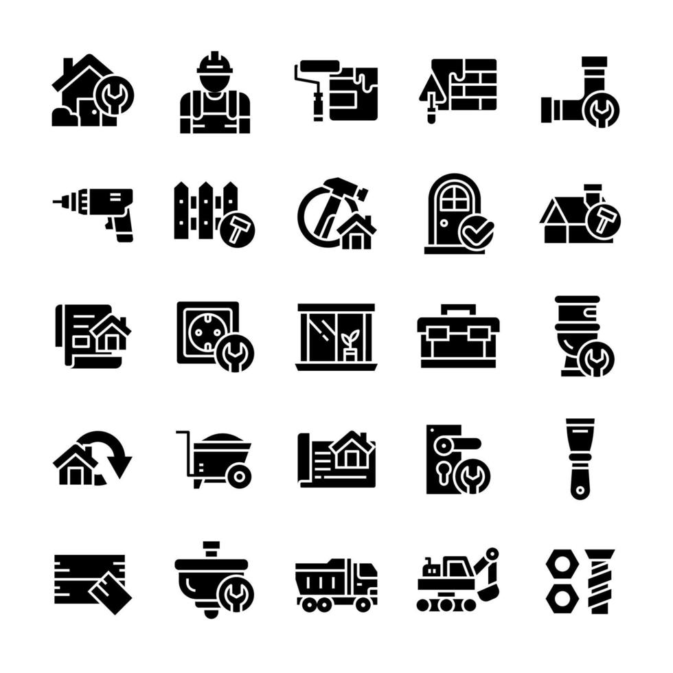 Set of Home Renovation icons with glyph style. vector