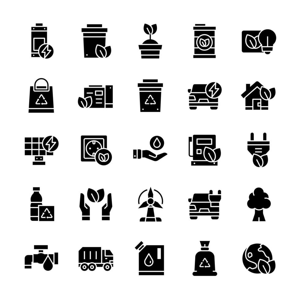 Set of Environment icons with glyph style. vector