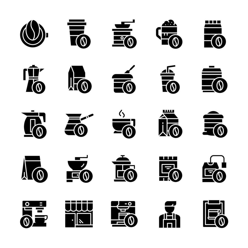 Set of Coffee icons with glyph style. vector