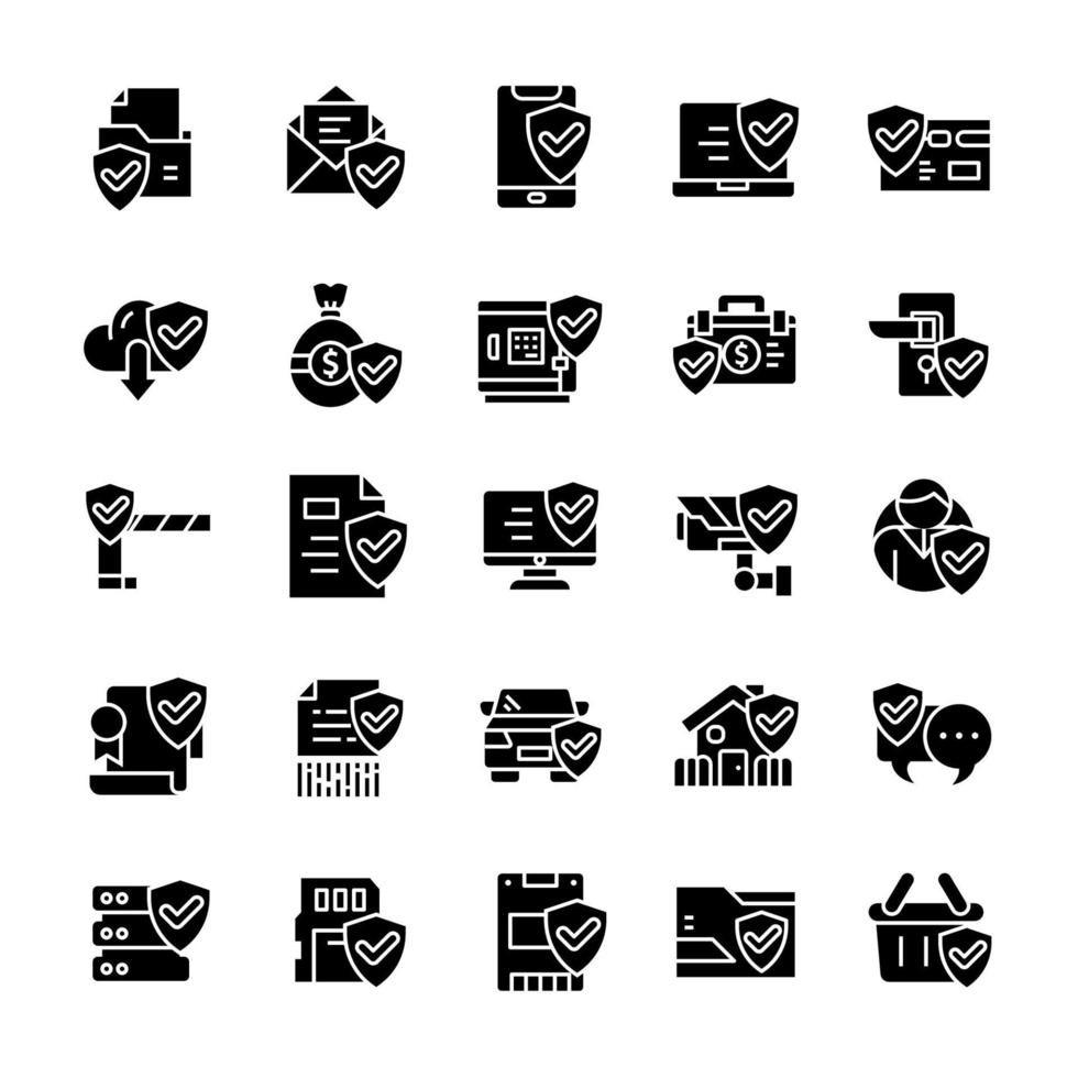 Set of Protect and Security icons with glyph style. vector