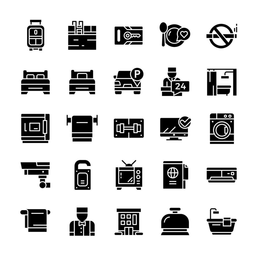 Set of Hotel icons with glyph style. vector