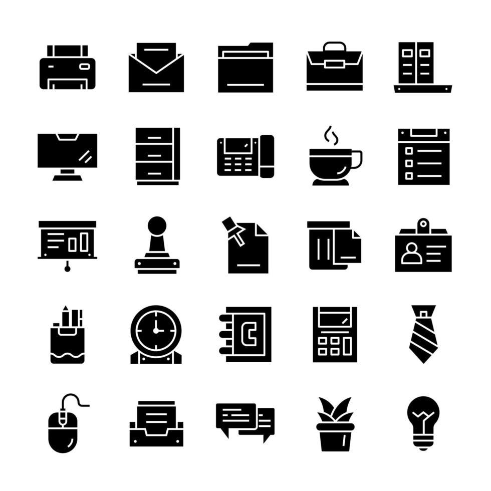 Set of Office icons with glyph style. vector