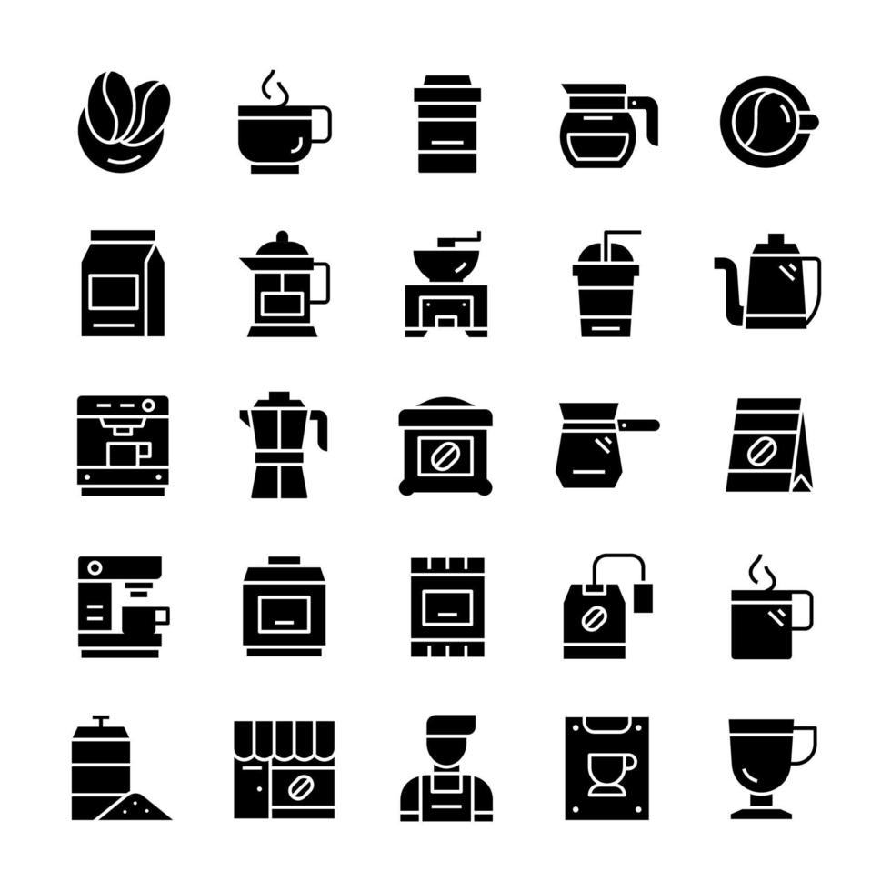 Set of Coffee icons with glyph style. vector