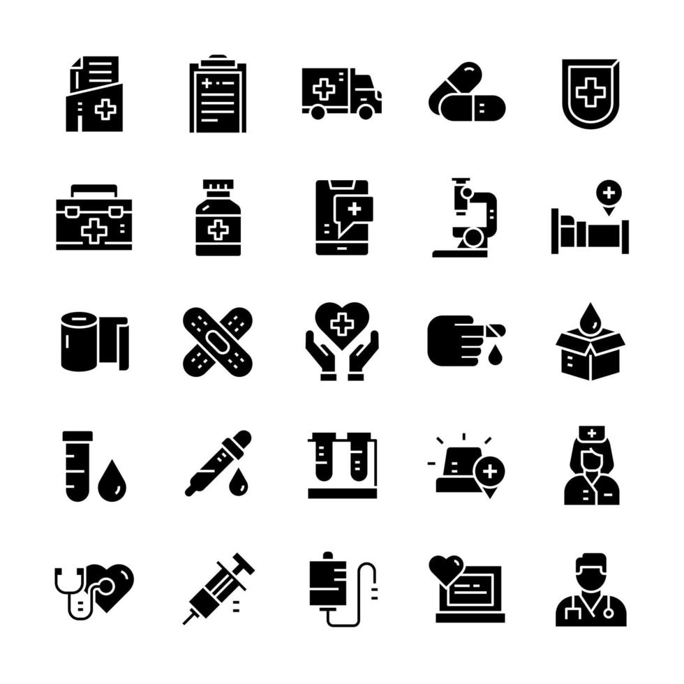 Set of Medical icons with glyph style. vector