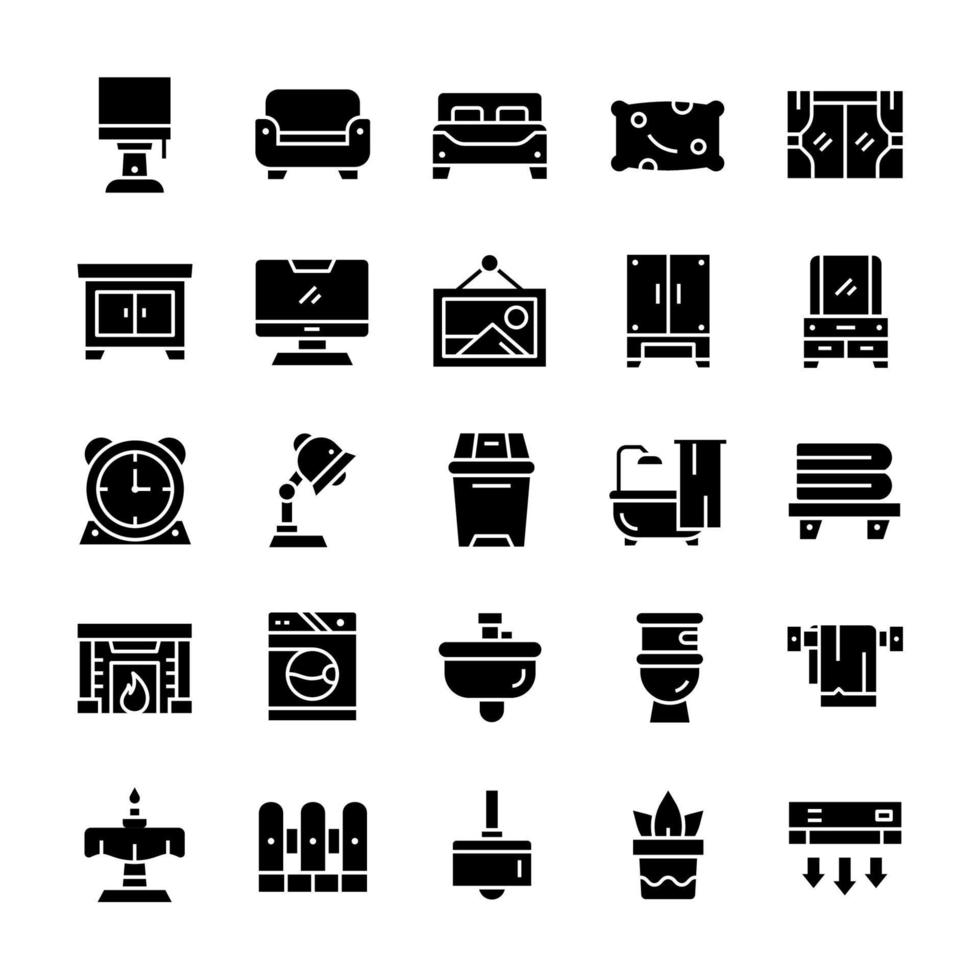 Set of Home Living icons with glyph style. vector