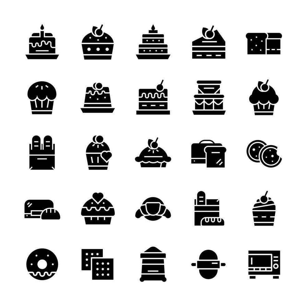 Set of Bakery icons with glyph style. vector
