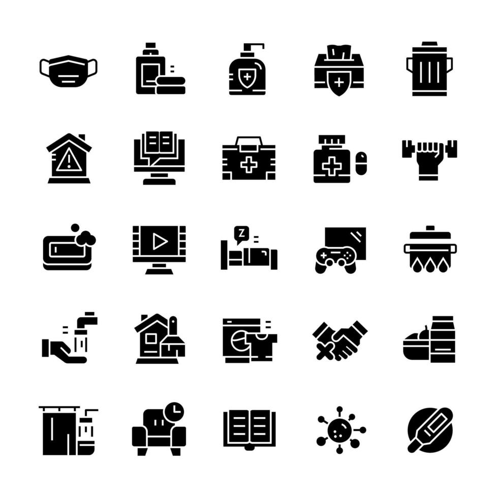 Set of Quarantine icons with glyph style. vector