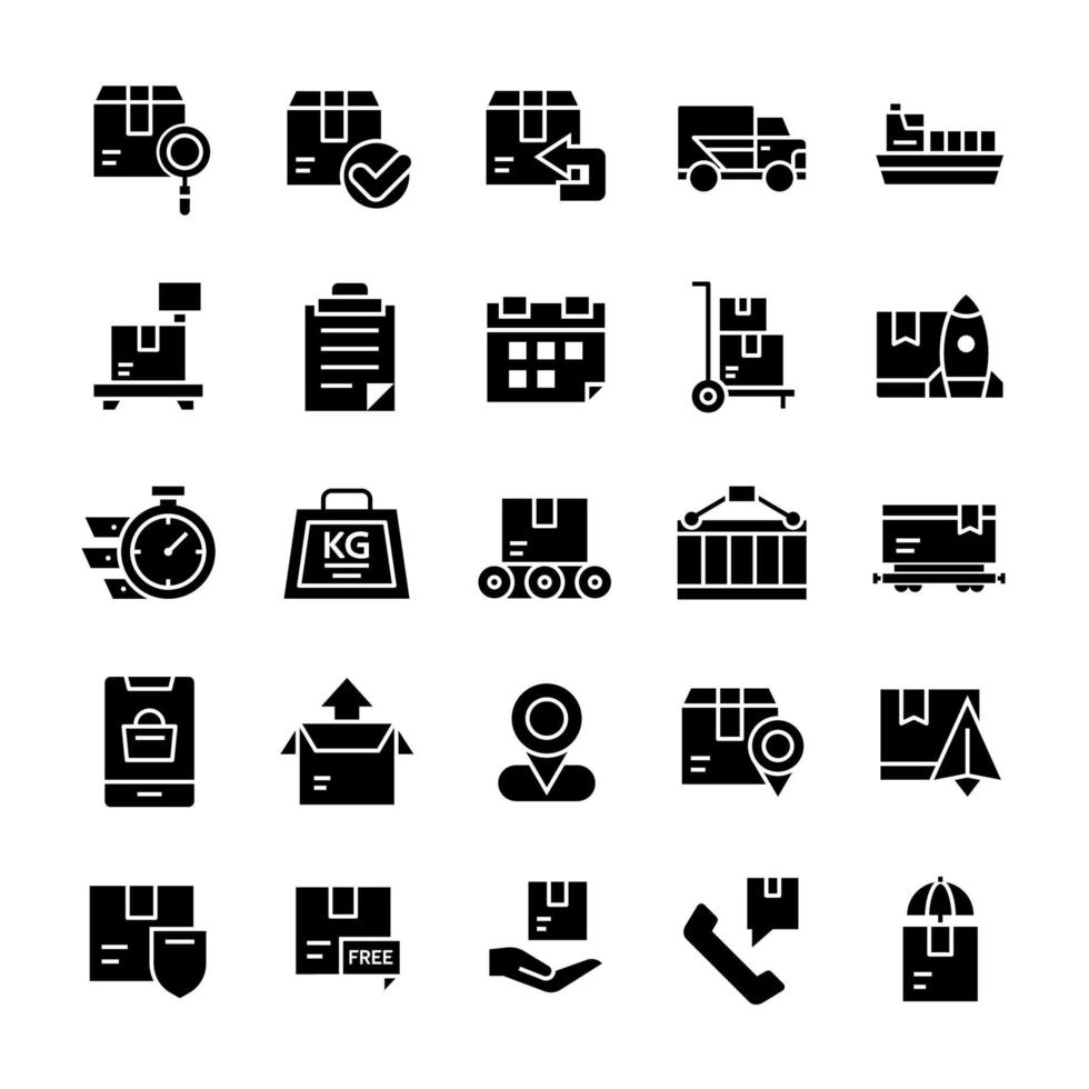 Set of Shipping icons with glyph style. vector