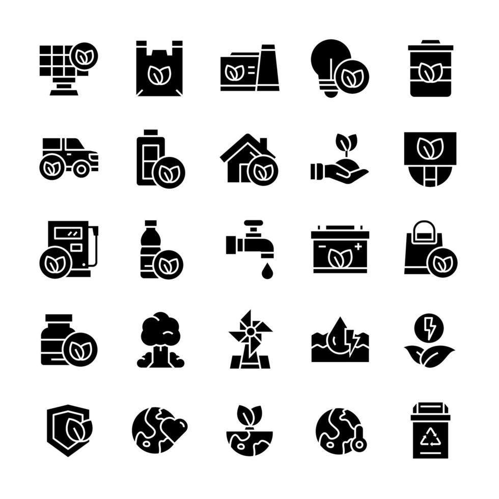 Set of Eco Green icons with glyph style. vector