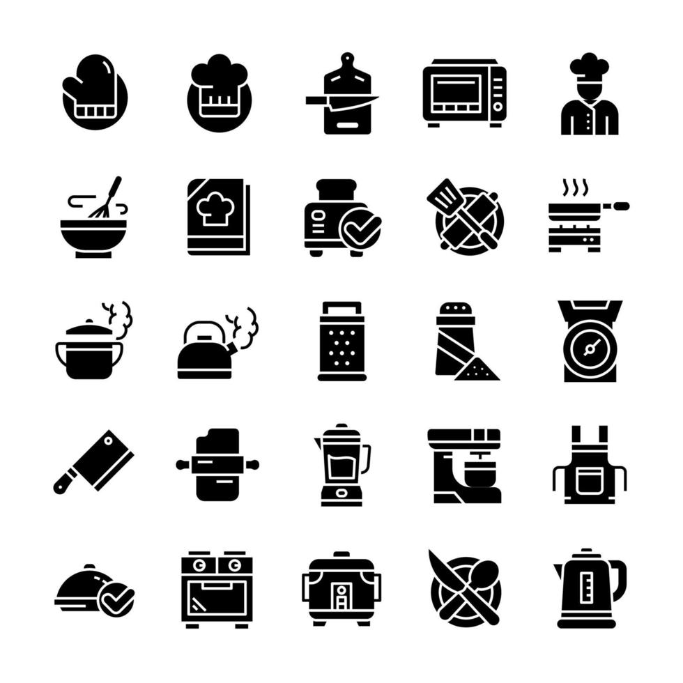 Set of Cooking icons with glyph style. vector