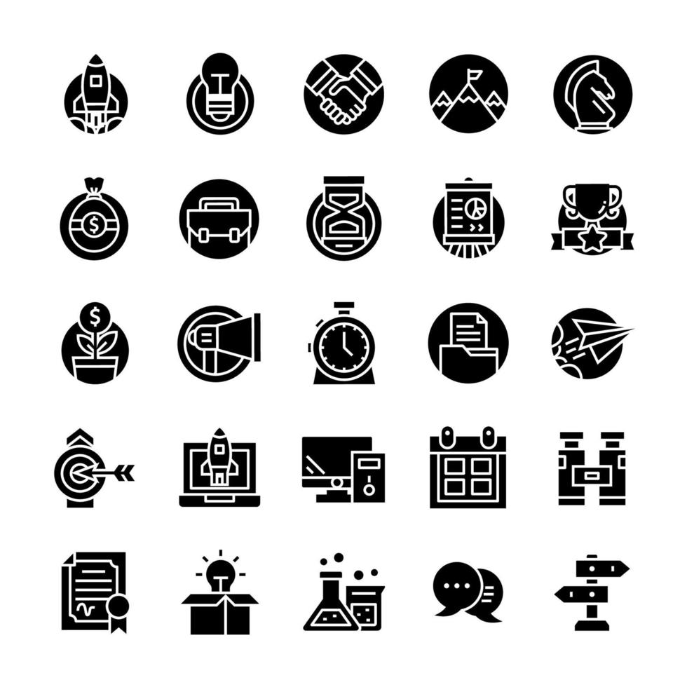 Set of Startup icons with glyph style. vector