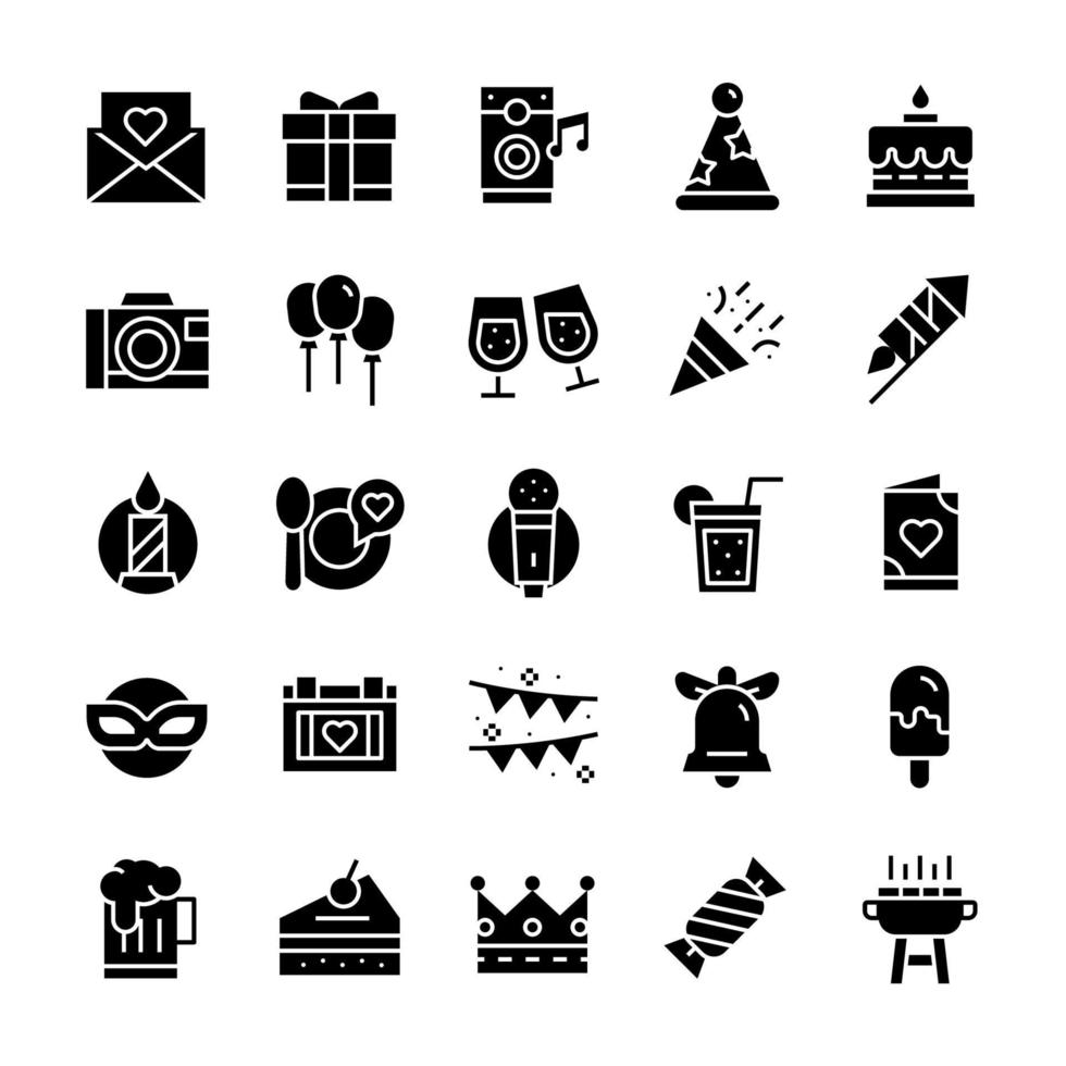 Set of Party icons with glyph style. vector