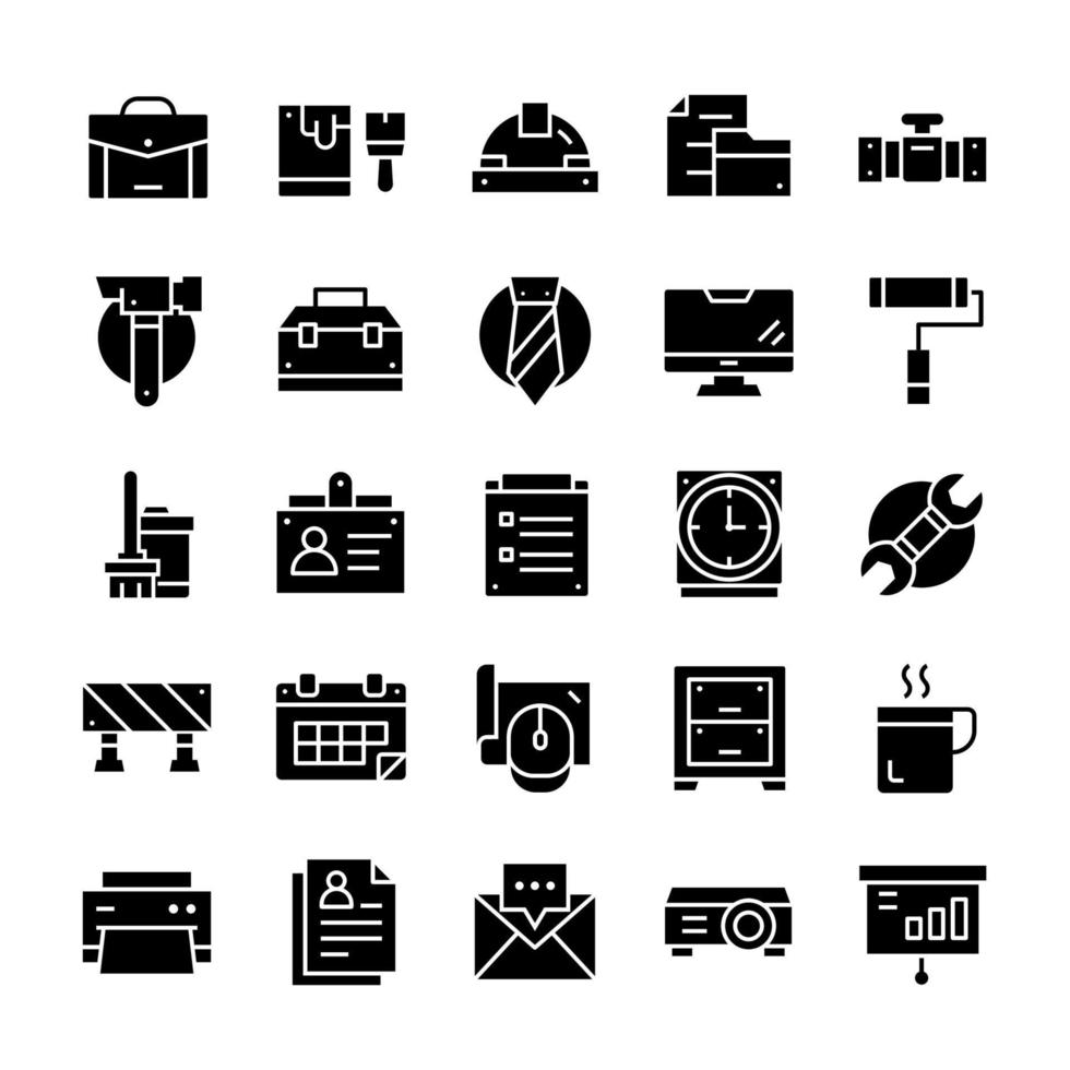 Set of Work icons with glyph style. vector