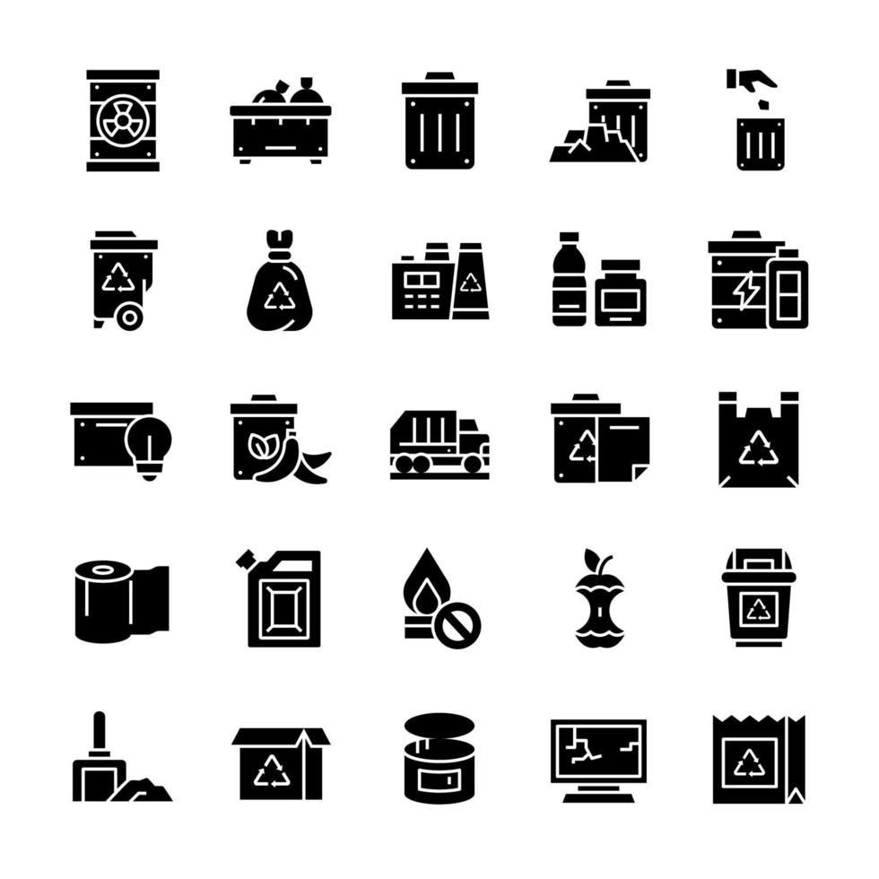 Set of Waste icons with glyph style. vector