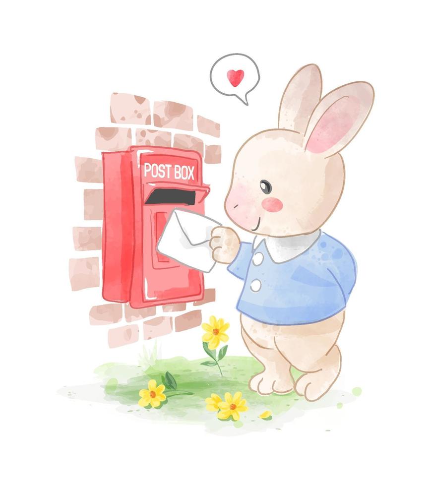 Cute Cartoon Rabbit with Wall Post Box Illustration vector