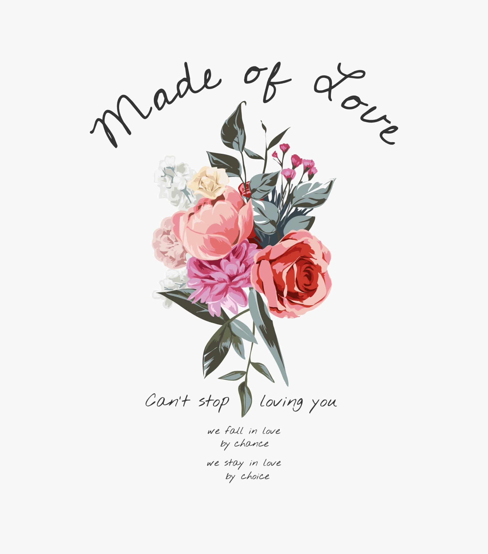 love slogan with colorful flower bouquet illustration 3361391 Vector