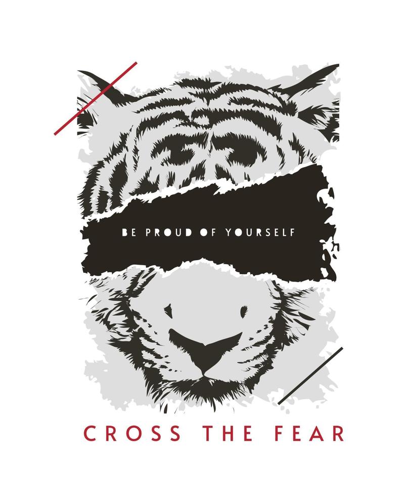 cross the fear slogan with tiger face ripped off illustration vector