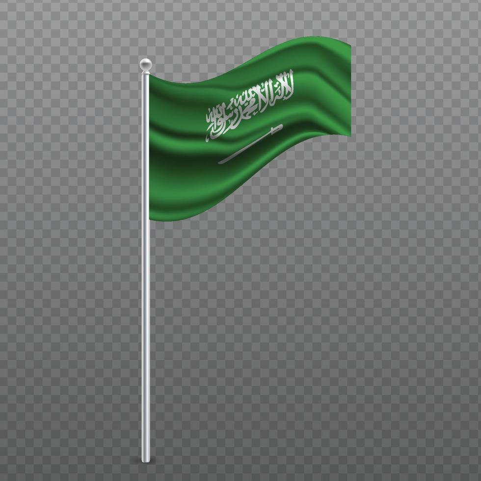 Saudi Arabia waving flag on metal pole. vector