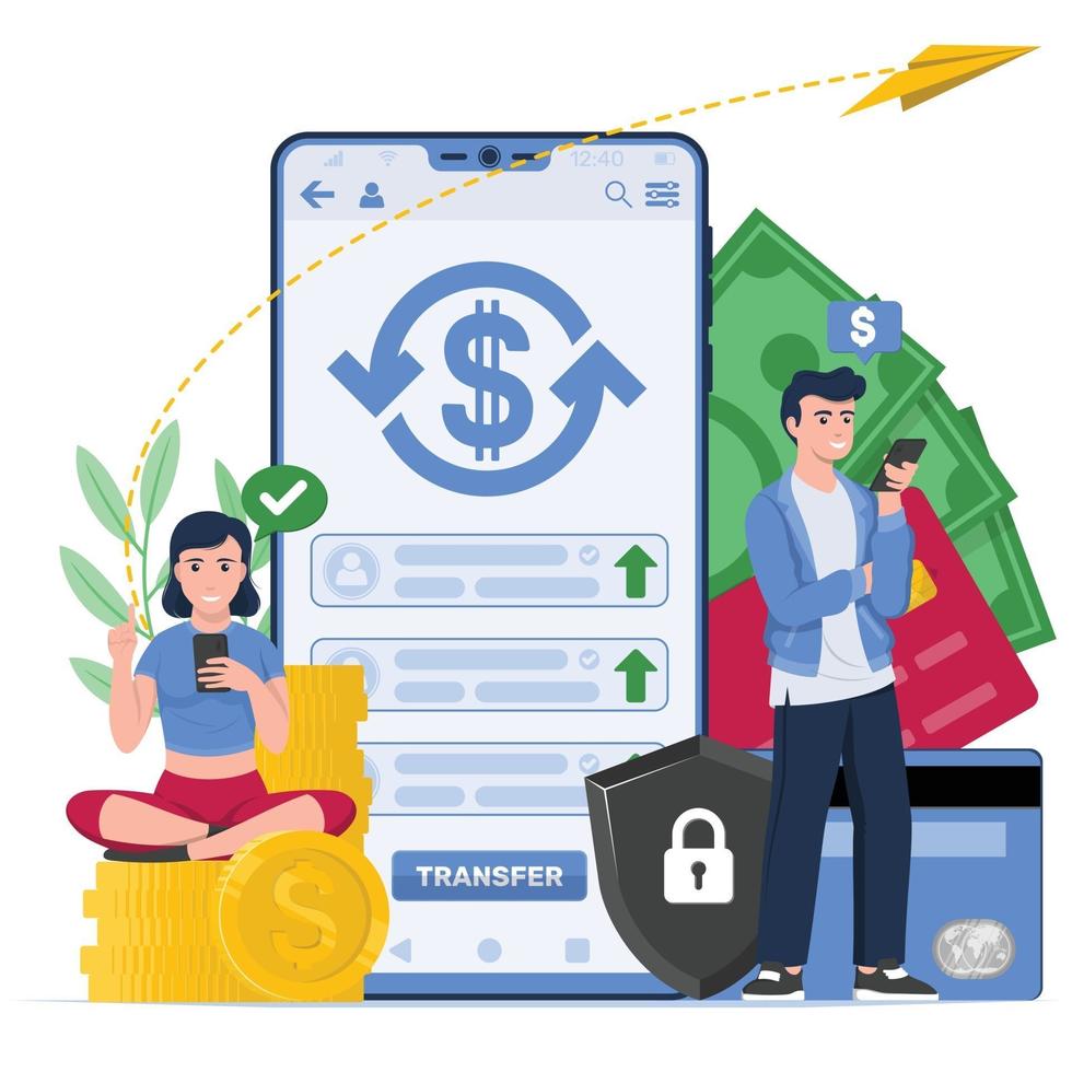 Two people making a money transfer vector