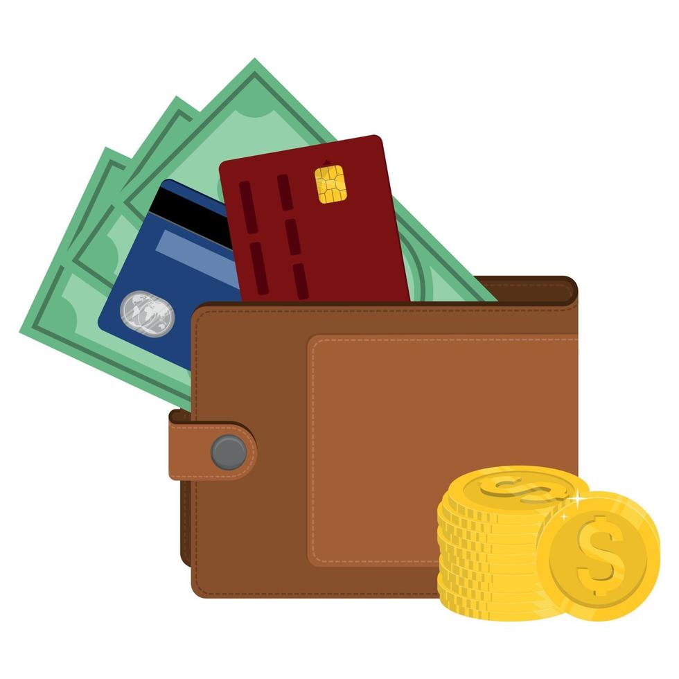 Wallet with money and credit card vector