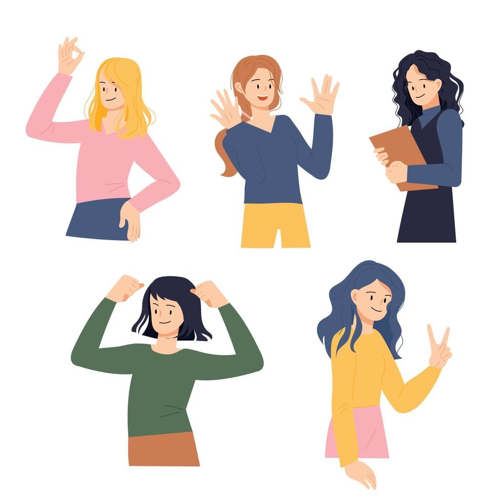 Collection of positive gestures of women. vector