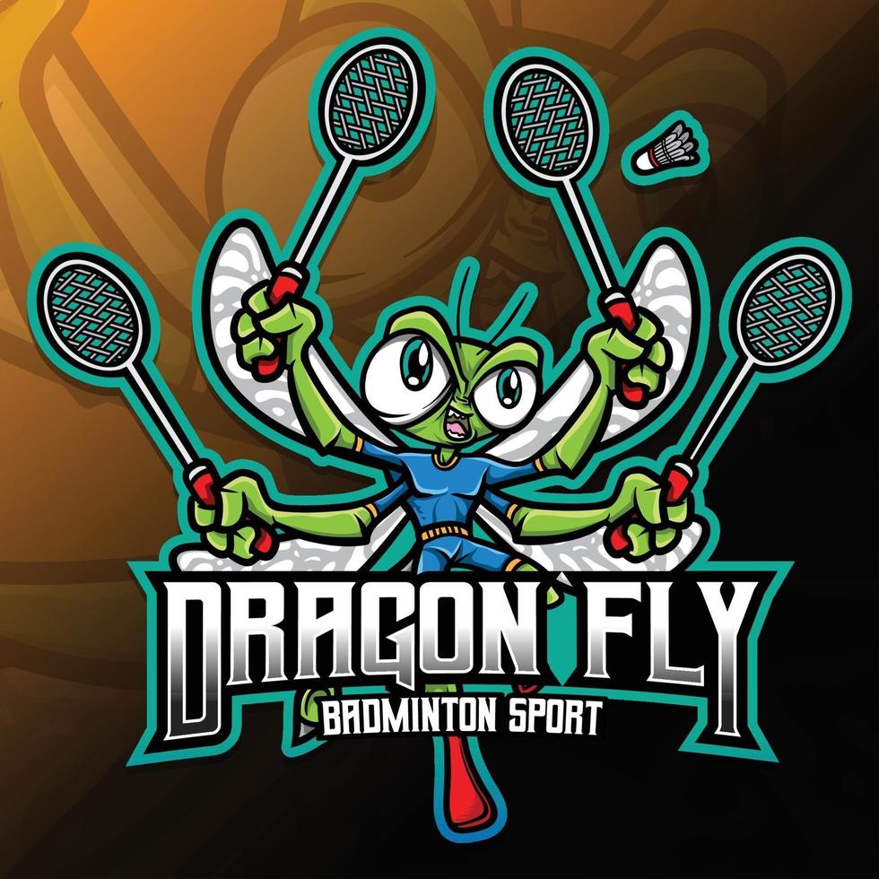 dragon fly insect playing badminton sport illustration vector