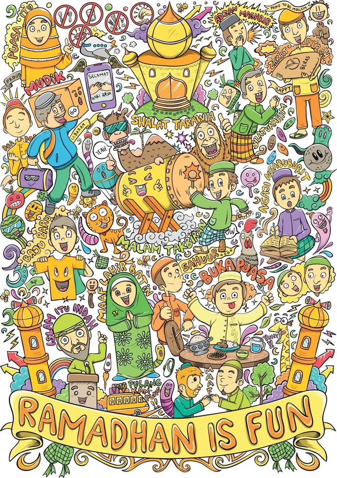 doodle islámico para ramadán y eid mubarrak evento ilustración vector