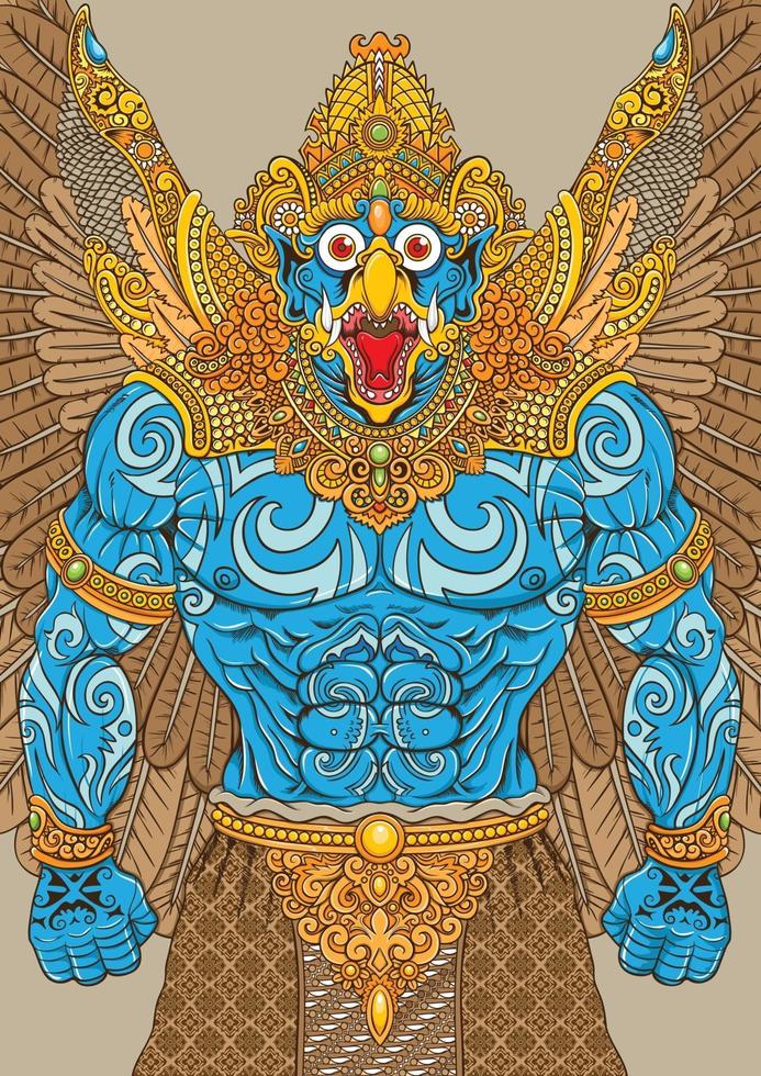 garuda hindusm mythology illustration with traditional ornaments vector