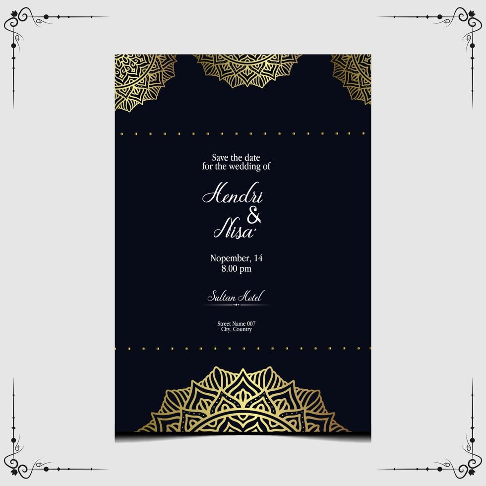 Fondo adornado de mandala de oro de lujo para invitación de boda vector