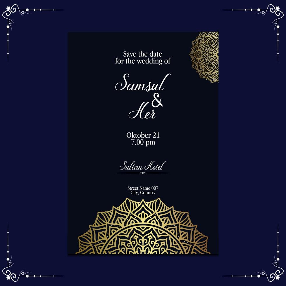 Luxury gold mandala ornate background for wedding invitation vector