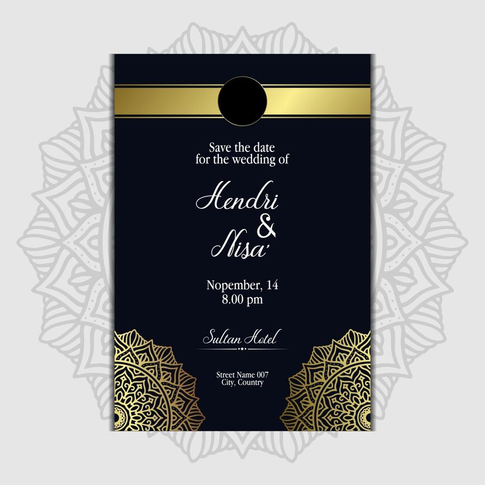 Fondo adornado de mandala de oro de lujo para invitación de boda vector