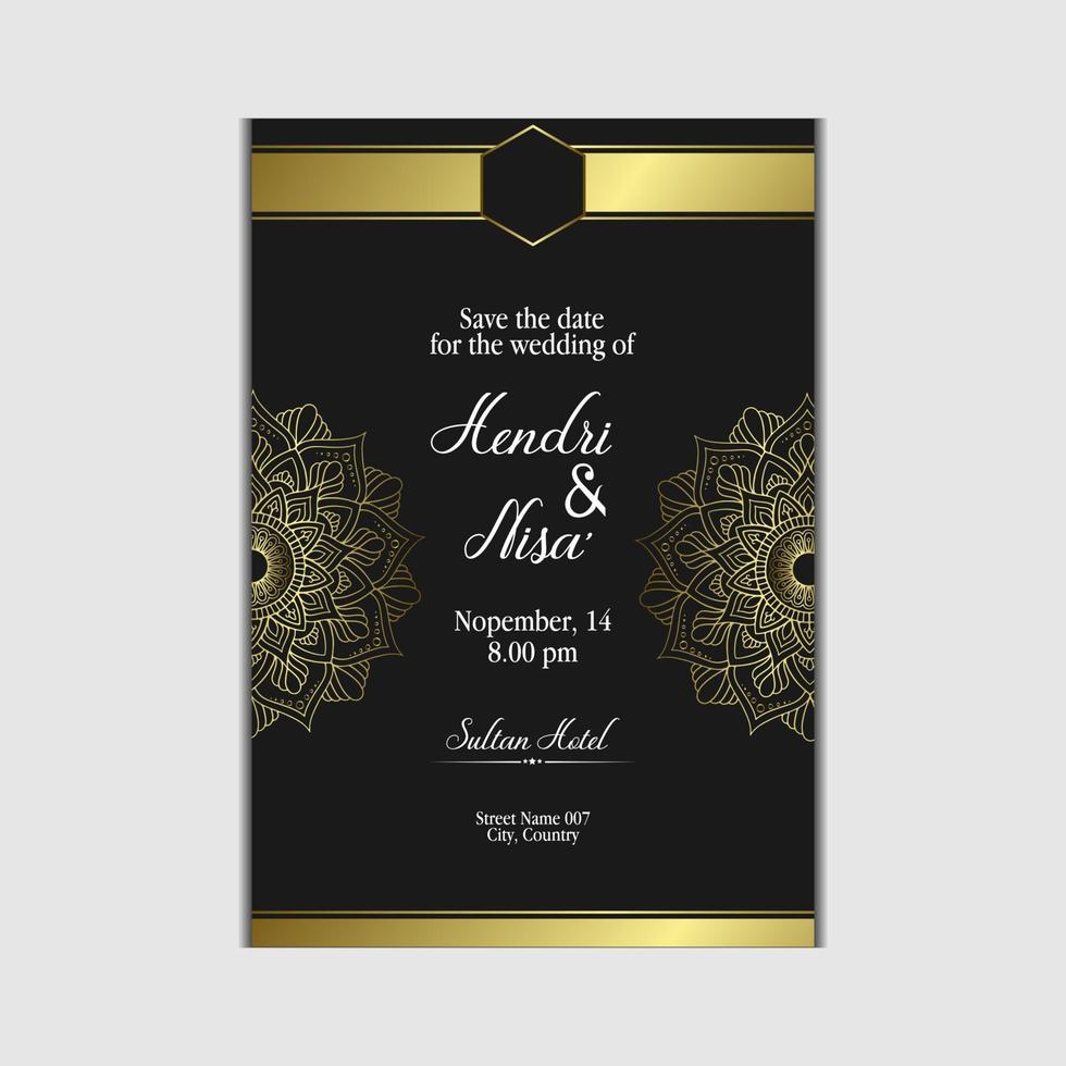 Fondo adornado de mandala de oro de lujo para invitación de boda vector