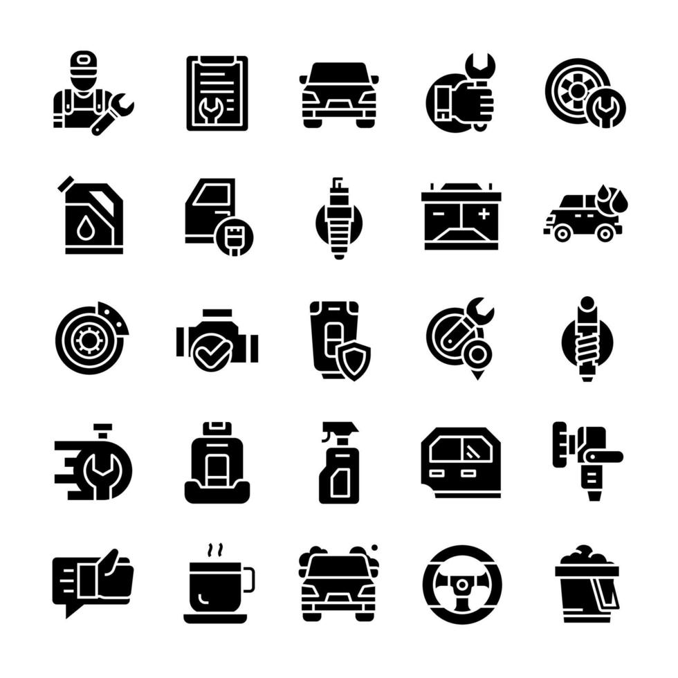 Set of Car Service icons with glyph style. vector