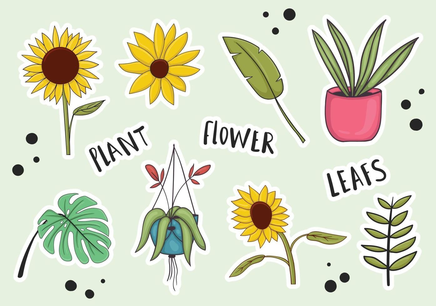 Colorful Hand Drawn Plants Stickers Collection vector