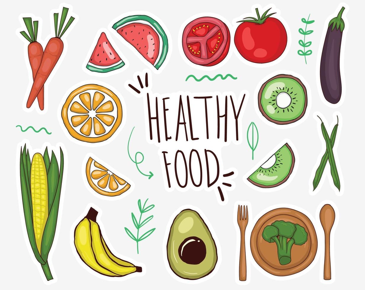 Colorful Hand Drawn Healthy Foods Collection vector