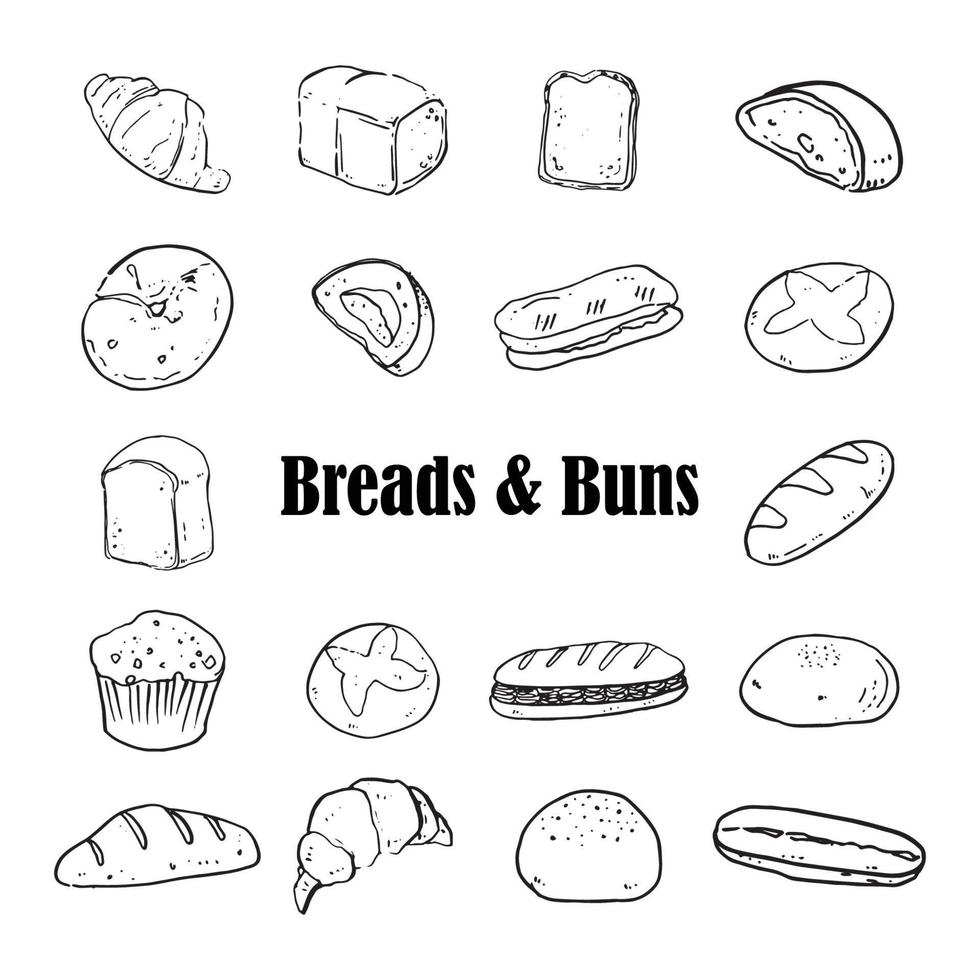 Breads and Buns Sketch drawing Black and White vector