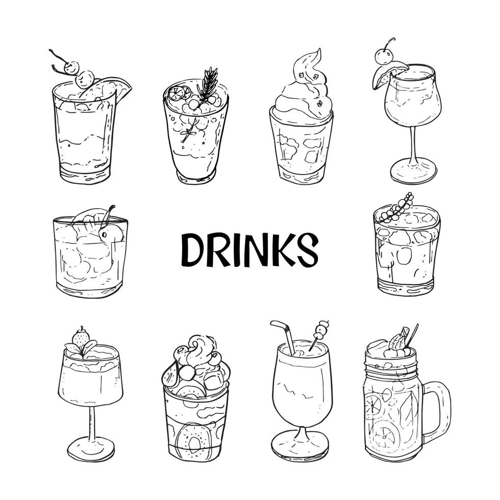 Type of Drinks Sketch Drawing Vector