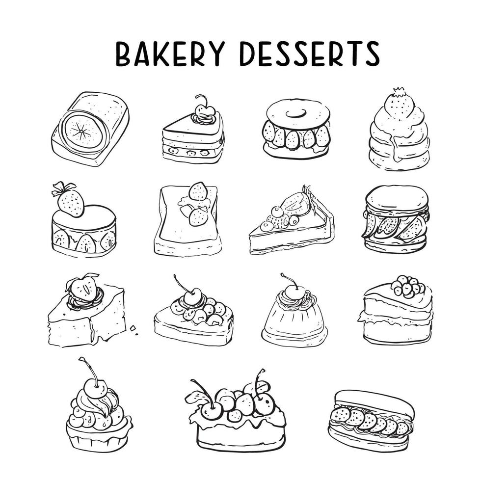 Bakery Desserts Drawing Sketch Black and White Vector