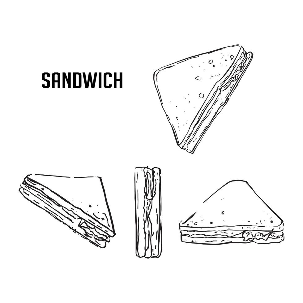 Sandwich, Drawing Sketch Black and White Vector