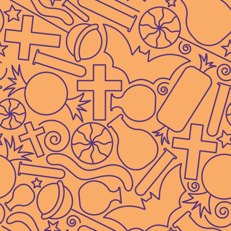 Seamless outline pattern of halloween symbols and candies vector