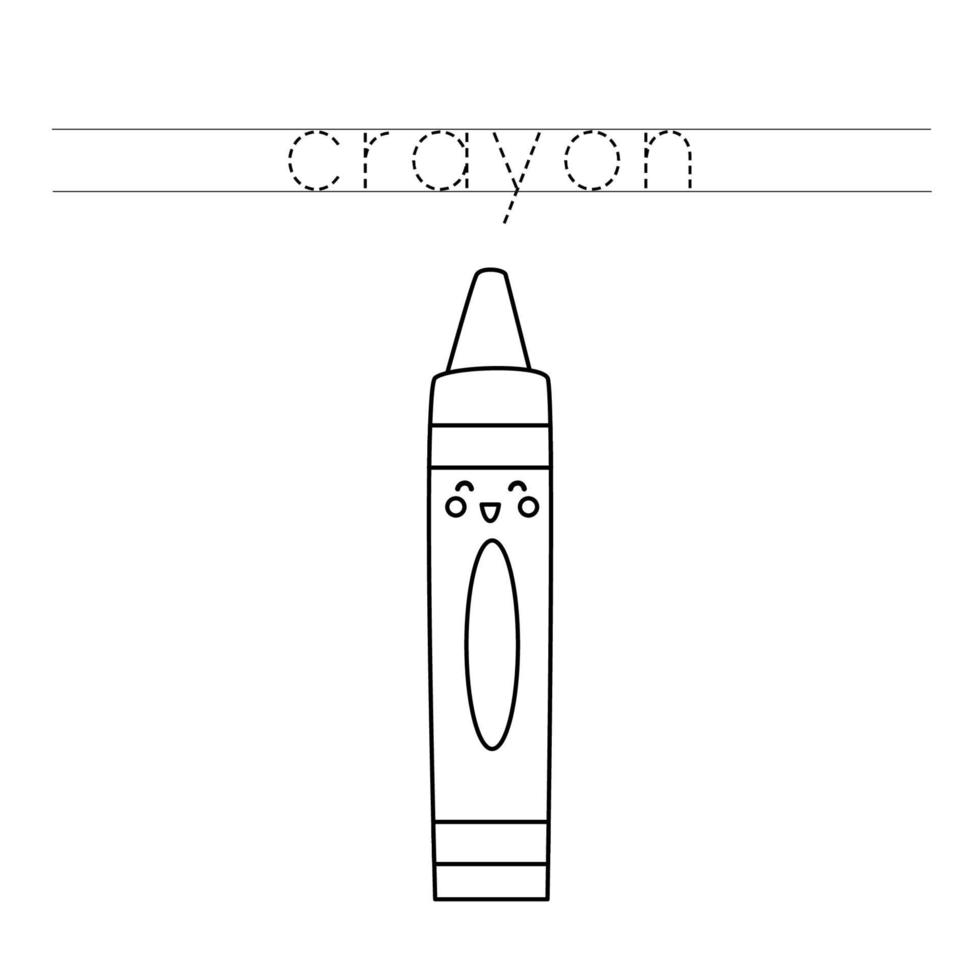 Trace word and color cute kawaii crayon. vector